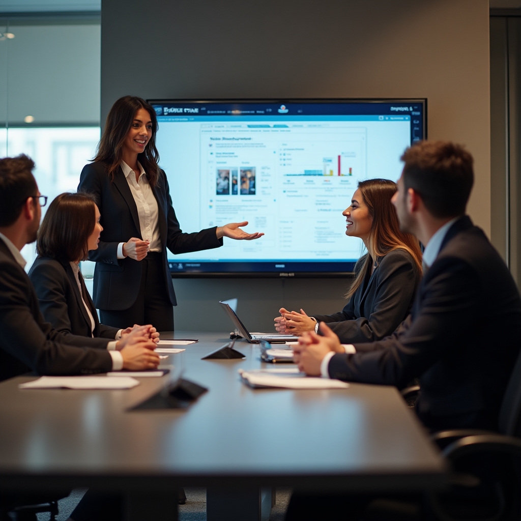 Corporate dog walking plan presentation to business executives